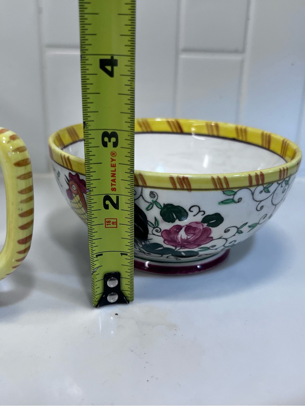 Vintage PY Early Provincial Rooster And Roses Ucago Pitcher Basket & Bowl - Picture 4 of 8